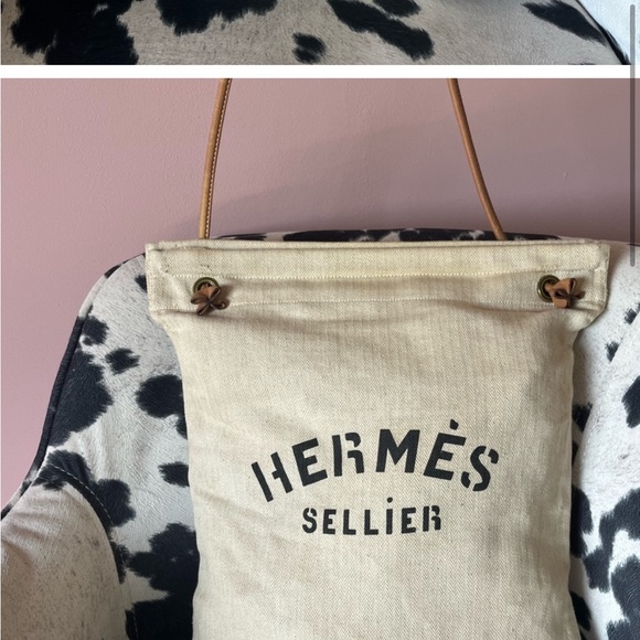 HERMES SELLIER vintage 1970s feed bag canvas purse - Picture 4 of 15